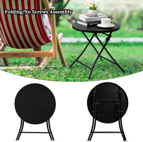 Vista 4 de Mesa auxiliar para exteriores, mesa auxiliar redonda plegable de metal, resistente a la intemperie, mesa decorativa de patio pequeño para porche