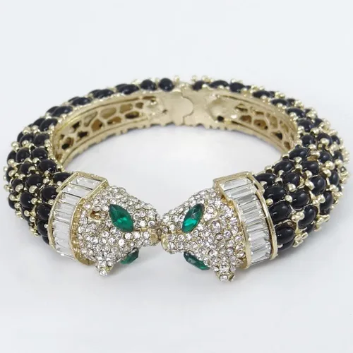 Vista 3 de EVER FAITH Cristal austriaco adorable besos leopardo animal pulsera oro