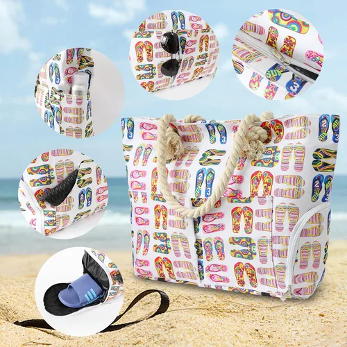 Vista 3 de weallbuy Bolsas de playa para hombres y mujeres, impermeables, a prueba de arena, 30 litros, bolsa de playa de lona grande con zapatos y cremallera