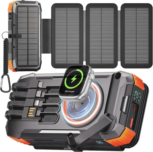 Vista 6 de Cargador portátil solar para Android 20000mAh perfecto para el aire libre y acampar Negro