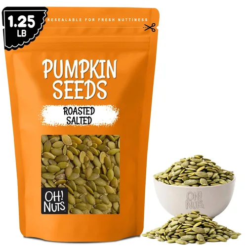 Vista 11 de Semillas de calabaza asadas saladas, pepitas ideales para un refrigerio saludable o para ensaladas, sin cáscara, de Oh! Roasted salted pumpkin