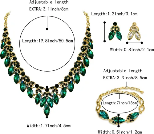 Vista 4 de BriLove Juego de joyas de boda para mujer, con diamantes de imitación, cuentas de marquesa, collar con cuentas de cristal