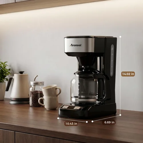 Vista 7 de Cafetera de 12 tazas, cafetera de goteo grande con tanque de agua Plateado
