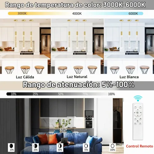 Vista 5 de 3 Packs Pendant Lights for Kitchen Island Independent LED Light Modern Dimmable Lights Pendant Lighting Fixtures for Dining Room Bedroom Hanging
