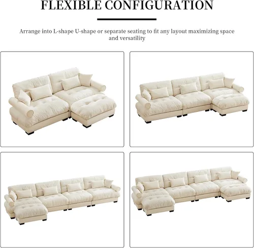 Vista 7 de Sofá modular de gran tamaño de 94 pulgadas, sofás seccionales grandes de color beige y blanco para sala de estar, juego de sofá de terciopelo, sofás