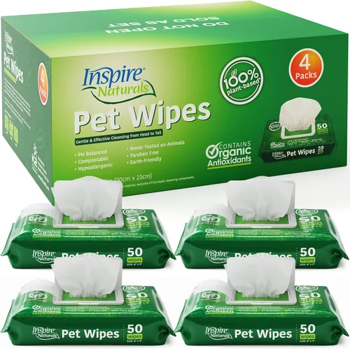 Vista 11 de Inspire Naturals Toallitas para mascotas para perros y gatos 100% naturales a base de plantas con antioxidantes orgánicos, desodorizante de limpieza