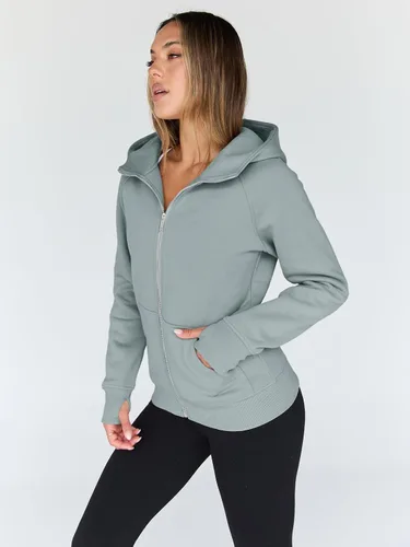 Vista 3 de Trendy Queen Sudaderas con capucha y cremallera para mujer, chaquetas de vellón, talla extragrande, moda de otoño e invierno