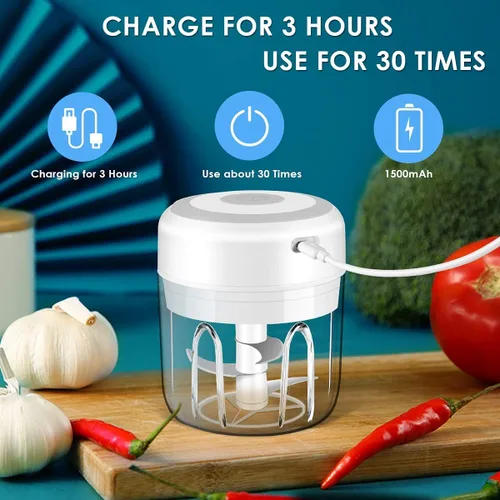 Vista 3 de Electric Mini Garlic Chopper, Portable Food Processor, Vegetable Chopper Onion Mincer, Cordless Meat Grinder with USB Charging for Vegetable