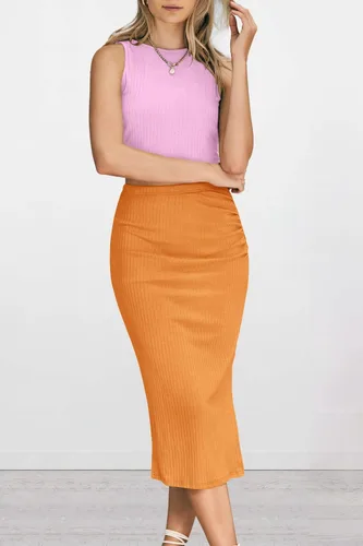 Vista 8 de PRETTYGARDEN Conjunto de 2 piezas de verano para mujer, cuello redondo, sin mangas, con abertura, falda midi