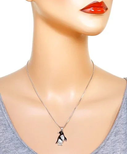 Vista 2 de Collar con colgante de pingüino, chapado en rodio y cristales transparentes, regalo de joyería de moda para niñas y mujeres, Metal
