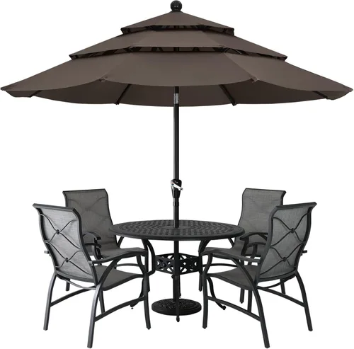 Vista 45 de ABCCANOPY Sombrilla solar de patio de 3 niveles de 11 pies, 32 luces LED Beige