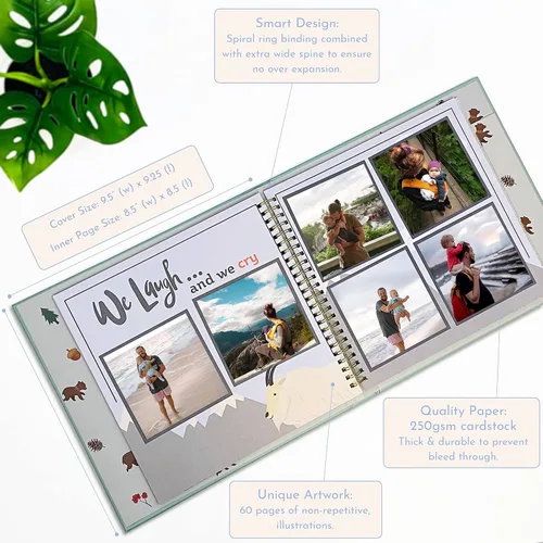 Vista 7 de RubyRoo Baby Libro de recuerdos con calcomanías de hitos – Álbum de fotos de primeros 5 años para bebé, niño o niña, regalo de embarazo para baby