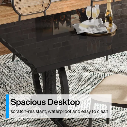 Vista 8 de Tribesigns Mesa de comedor moderna de 63 pulgadas para 6, mesa de cocina rectangular con marco de metal, mesa de comedor negra para el hogar, comedor