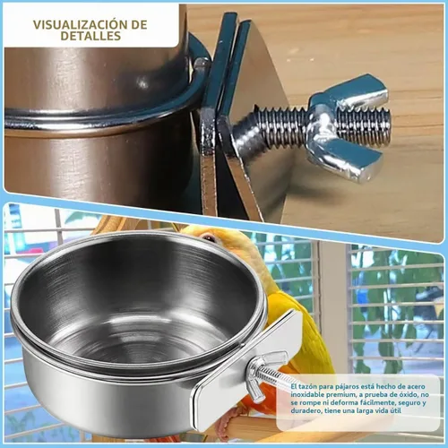 Vista 3 de 2 Piezas de Recipientes para Alimentación de Aves de Acero Inoxidable, Tazón Pequeño para Alimentar Aves, Tazón para Comida de Loros de Acero