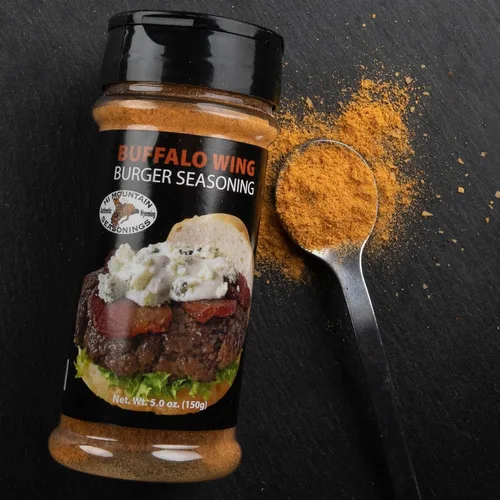 Vista 2 de Hi Mountain Condimento gourmet para hamburguesas Mezcla de alas de búfalo Bondad picante, picante y salada con un toque de ajo Condimento
