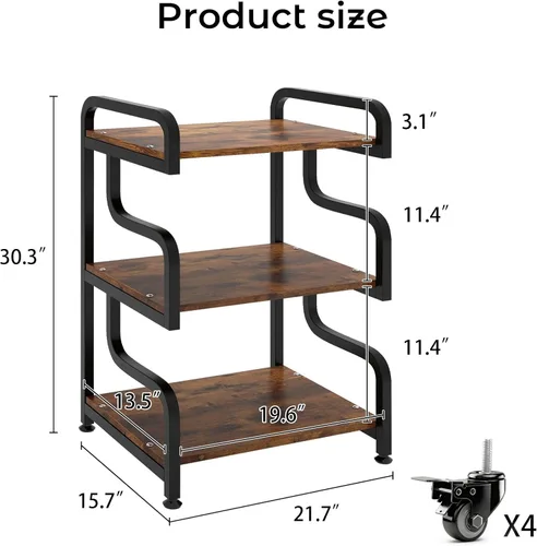 Vista 2 de Natwind - Soporte de impresora de 3 niveles con ruedas, carrito de almacenamiento móvil, estante de pie multiusos para reproductor multimedia