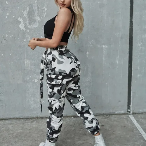 Vista 3 de Voghtic Army Camo Cargo Pants - Pantalones de camuflaje de cintura alta para mujer