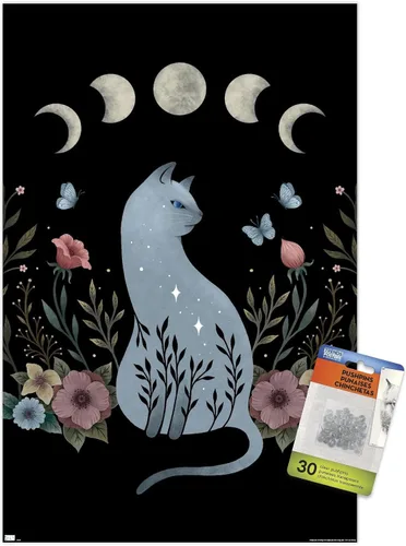 Vista 7 de Trends International Dibujo episódico - Póster de pared de gato en la colina, 22.37 x 34.00 pulgadas, paquete de póster premium y alfiler