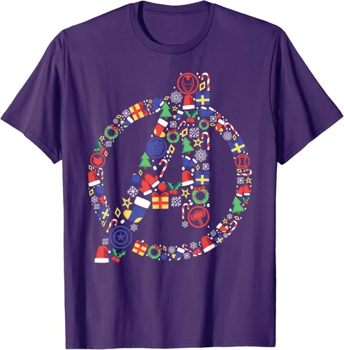 Vista 25 de Marvel Avengers A Logo Symbol Holiday Christmas Icons Camiseta, Negro