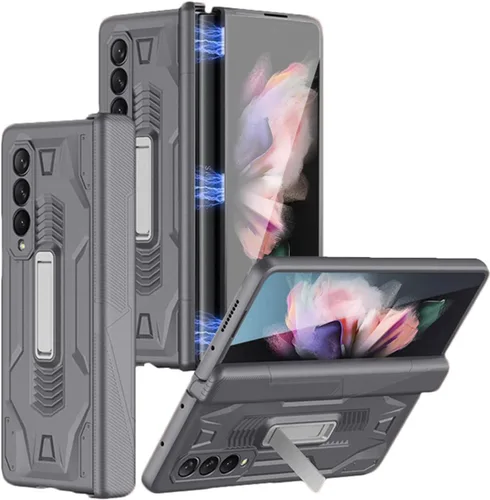 Vista 8 de Miimall Funda compatible con Samsung Galaxy Z Fold 3 con protección de bisagra, protector de pantalla de vidrio templado y función atril todo