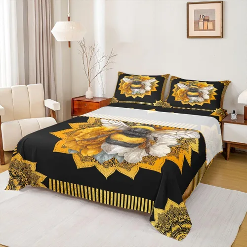 Vista 29 de Erosebridal Juego de sábanas tamaño individual con estampado de luna, diseño de flores de loto, color morado degradado, juego de sábanas orientales