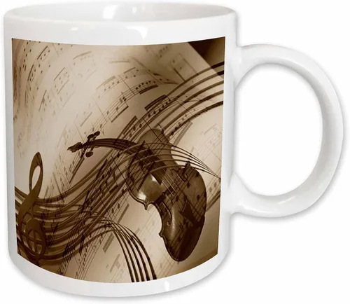Vista 10 de 3dRose Image of abstract violin and sheet music in sepia tones 11oz Two-Tone Black Mug