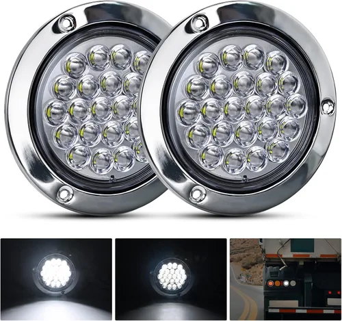 Vista 10 de Nilight Luces traseras para remolque, 2 unidades, 4 pulgadas, redondas, 12 LED, ámbar, cromado, marco, marcador, señal de giro, luz trasera