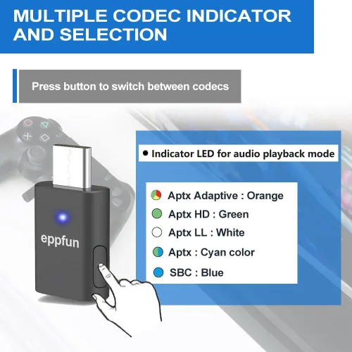 Vista 3 de Adaptador Bluetooth USB C para PS5/PS4, adaptador de audio inalámbrico de doble conexión, dongle de baja latencia con micrófono analógico de 0.138