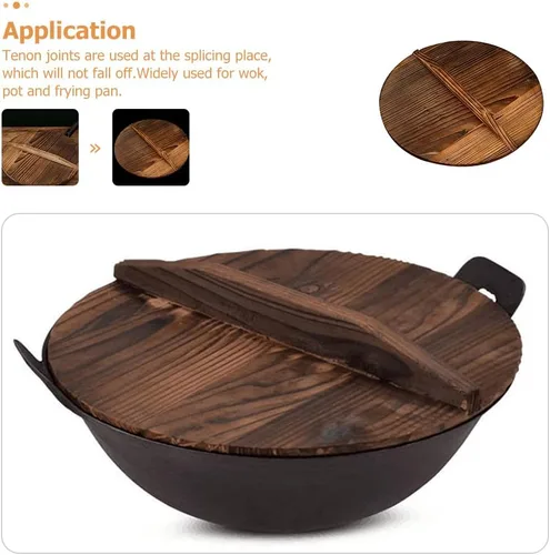 Vista 7 de ERINGOGO Tapa de madera para wok de 12.5 pulgadas, cubierta de sartén de madera natural con mango ergonómico, tapa de olla de cocina