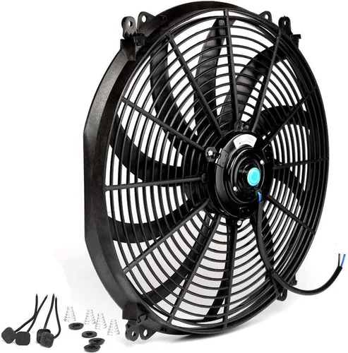 Vista 6 de Ventilador delgado universal de 16 pulgadas Push Pull Radiador eléctrico Ventilador de refrigeración Kit de montaje de 12 V Negro