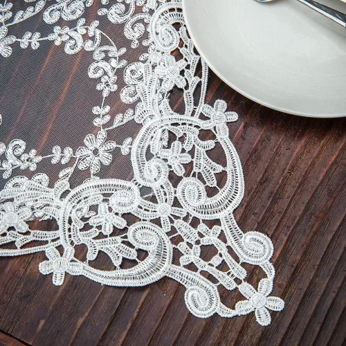 Vista 5 de ARTABLE Camino de mesa rectangular bordado de macramé de encaje con exquisito estilo vintage desgastado chic para mesas largas de cena de boda