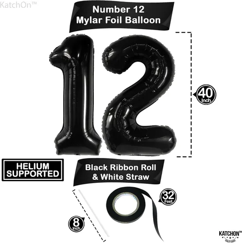 Vista 2 de KatchOn, Globo gigante negro con el número 12 de 40 pulgadas, decoración