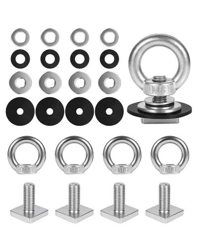 Vista 10 de Anclaje de amarre de montaje en T para portaequipajes de techo, perno de ojo en forma de anillo M8 resistente, tuercas de ojo en T de acero