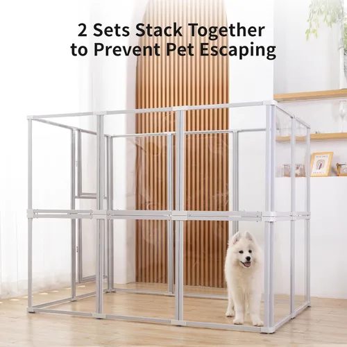 Vista 2 de Clear Acrylic Dog Play Pen Indoor (White, 23.6H, 8)