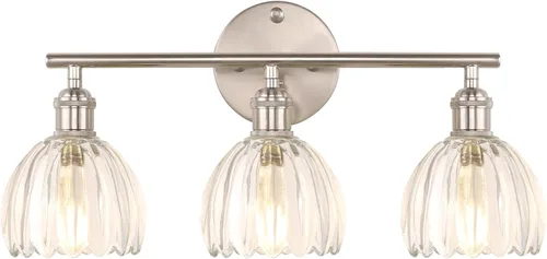 Vista 23 de Shenmoyl Lámparas de baño, lámpara de pared de 2 luces para tocador sobre espejo con pantalla de vidrio tulipán blanco para dormitorio, sala