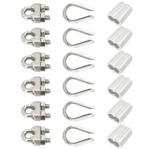Vista 8 de Juego de accesorios de cuerda de alambre 304 de acero inoxidable M3 abrazaderas de cable de cable de acero inoxidable y lazo de prensado de aluminio