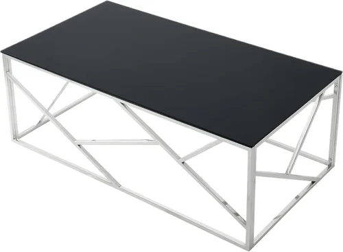 Vista 5 de Mesa de centro rectangular moderna de vidrio con parte superior de cristal templado negro y marco de acero inoxidable para sala de estar