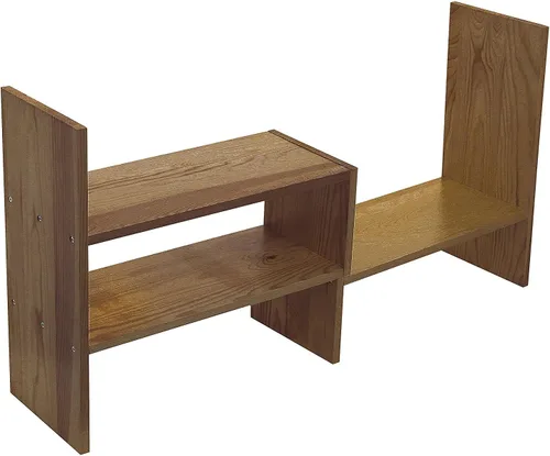 Vista 5 de Estante mostrador, organizador de almacenamiento de escritorio, ajustable y de madera. Estante para libros a ubicar en la parte superior