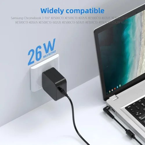 Vista 2 de Syfrufo - Cargador de 26 W para Samsung Chromebook 2 y 3 XE500C13 adaptador de CA