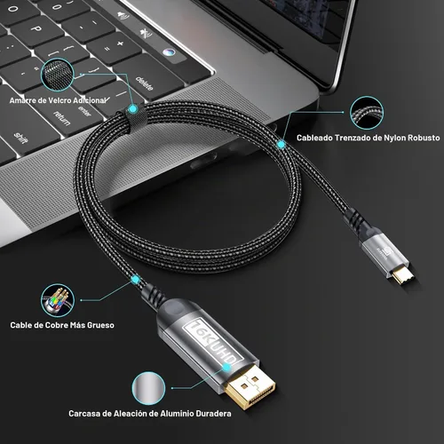 Vista 7 de Cable USB-C a DisplayPort de 3.3 pies (16 K a 60 Hz 8K a 120 Hz), cable USB C a DP 2.1 de 80 Gbps Thunderbolt 3/4/5 compatible con MacBook Pro/Air