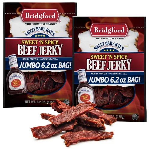 Vista 11 de Bridgford Sweet Baby Ray's Beef Jerky Sweet N Spicy 6.2 onzas, paquete de 3 – Cecina de res dulce y picante alta en proteínas para tu preferencia