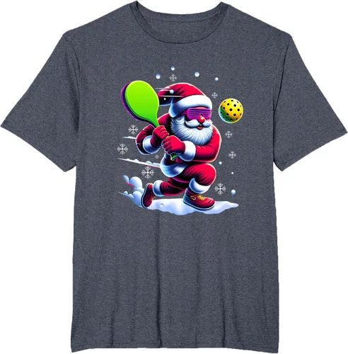 Vista 59 de Pickle Ball Navidad Santa Deporte Jugador Padel Raqueta Snow Camiseta Negro