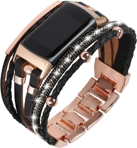 Vista 11 de Leather Bands Compatible with Fitbit Charge 6/Charge 5 Bands for Women, Boho Handmade Multilayer Wrap Bracelets Jewelry Strap Replacement for Charge