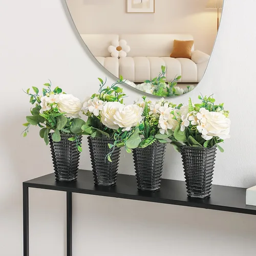 Vista 2 de MCMCNCUIU Juego de 4 jarrones de cristal, jarrones de cristal negro, jarrón de cristal para centros de mesa, moderno florero para sala de estar