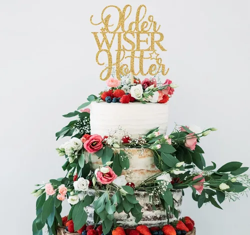Vista 3 de Older Wiser Hotter - Decoración para tartas, divertidos suministros de fiesta de cumpleaños para adultos, 30, 40, 50, 60, 70, 80, decoraciones