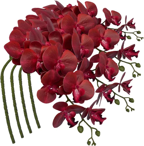Vista 11 de FagusHome Phalaenopsis - Flores artificiales de 9 cabezas, 4 piezas de orquídeas artificiales de 42 pulgadas, plantas de tallo para decoración