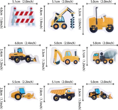 Vista 2 de 64 piezas comestibles de construcción para cupcakes, camión, tractor, excavadora, decoración de pasteles, letrero de parada, decoración de postre