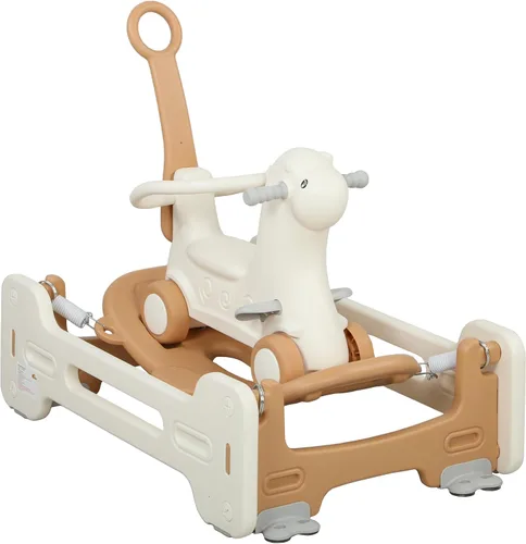 Vista 10 de Qaba Caballo Mecedor 5 en 1 para Niños Pequeños, Juguete Mecedor con Resorte para Niños, Carrito de Empuje de Bicicleta de Equilibrio con Base