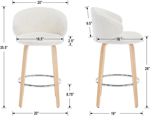 Vista 2 de LukeAlon Taburete de Bar Moderno de Sherpa Individual, Taburetes de Altura de Asiento Bajo de 26 Pulgadas Tapizados con Altura de Encimera sin