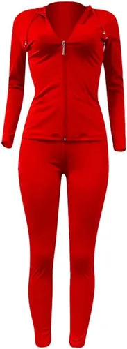 Vista 3 de Conjunto de 2 piezas de chaquetas con capucha de manga larga con cierre zíper y pantalones largos Bodycon